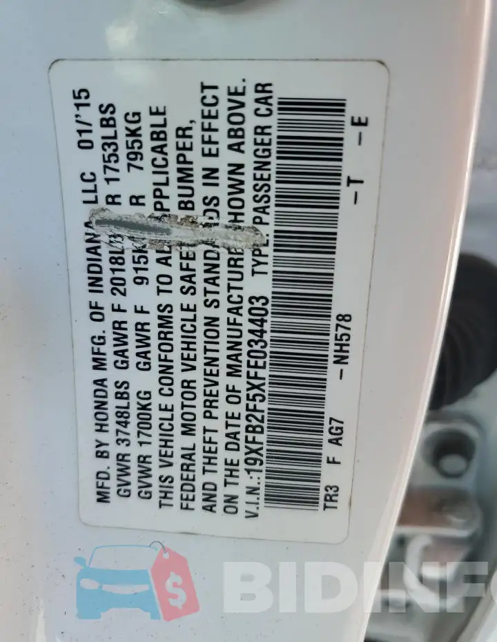 19XFB2F5XFE034403 Photo# 12