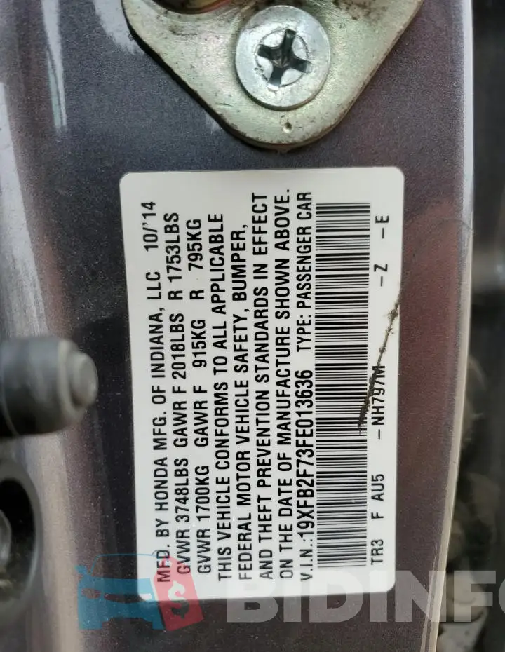 19XFB2F73FE013636 Photo# 12