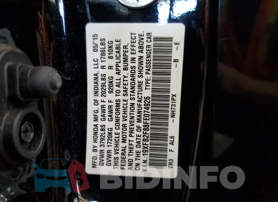 19XFB2F88FE074926 Photo# 12