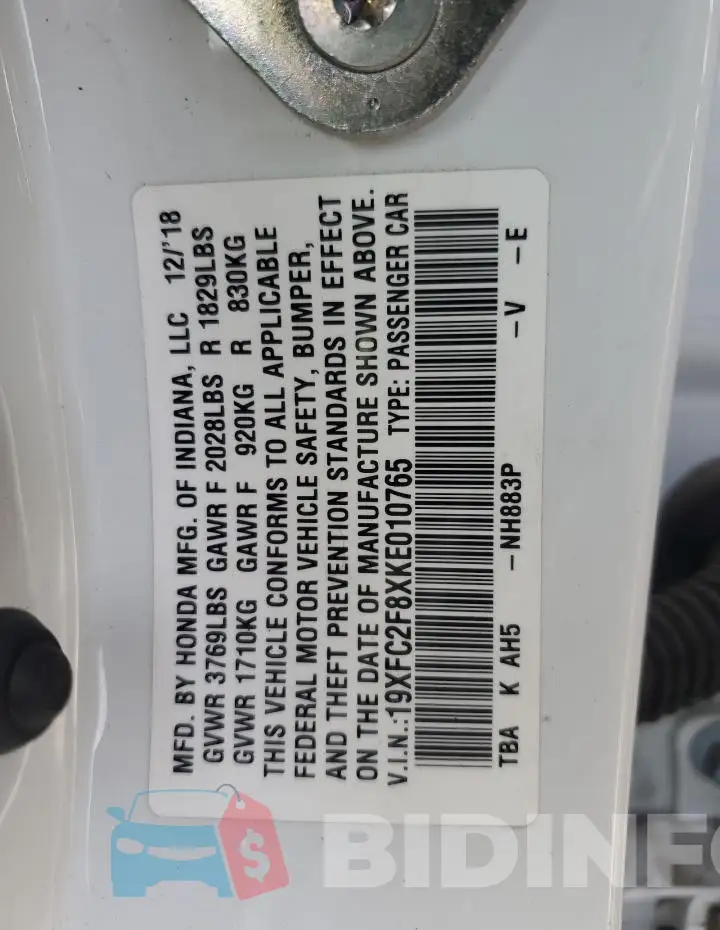 19XFC2F8XKE010765 Photo# 12