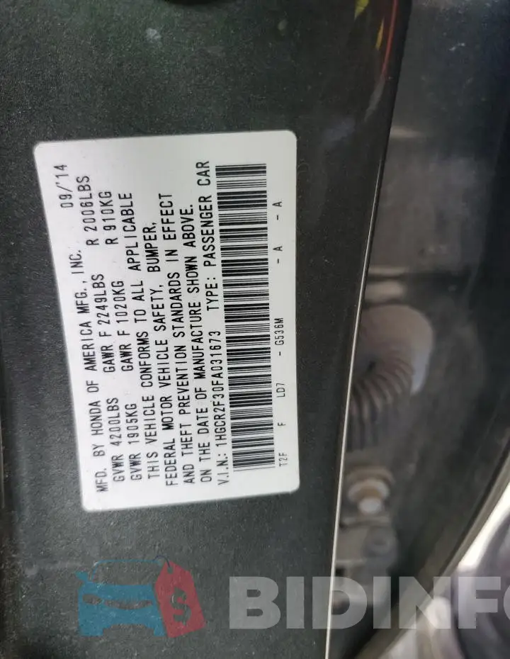 1HGCR2F30FA031673 Photo# 12