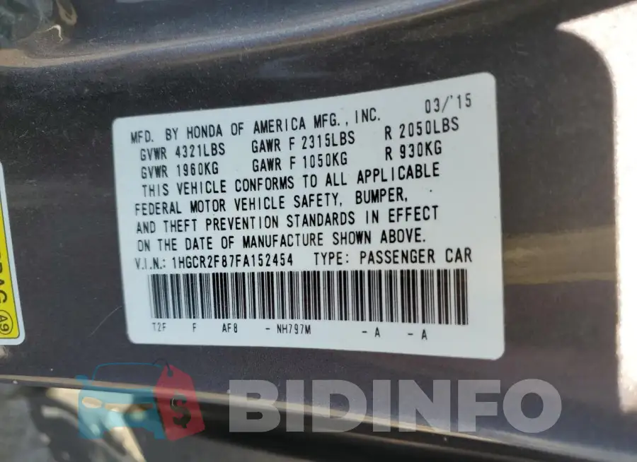 1HGCR2F87FA152454 Photo# 12