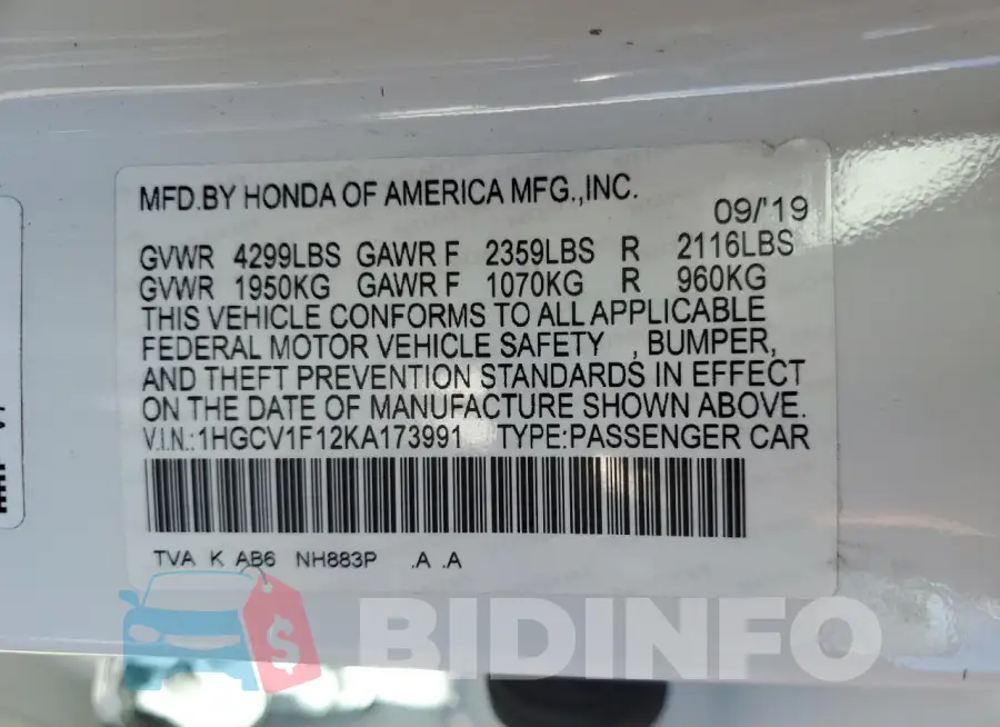 1HGCV1F12KA173991 Photo# 12