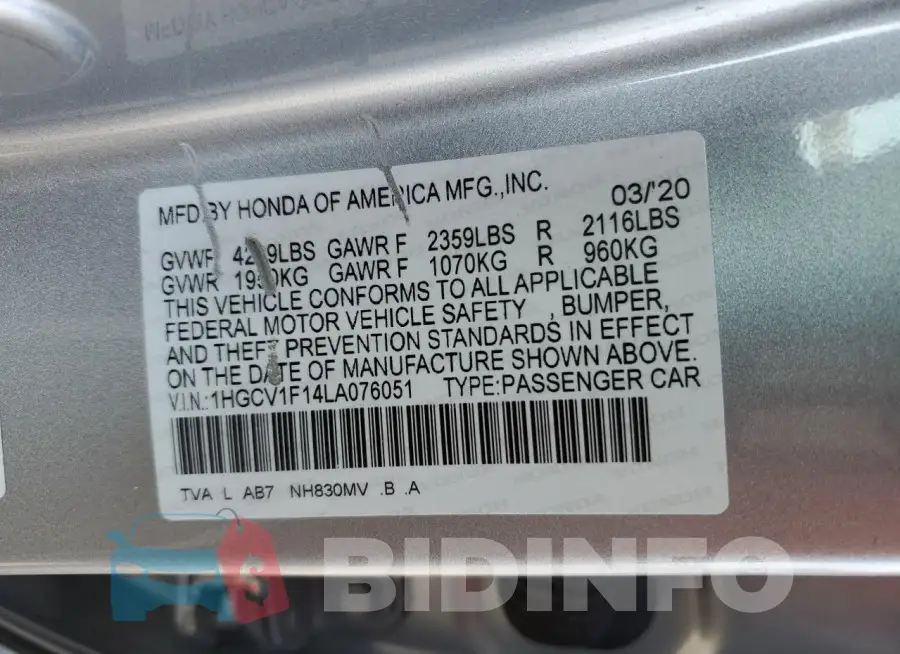 1HGCV1F14LA076051 Photo# 12