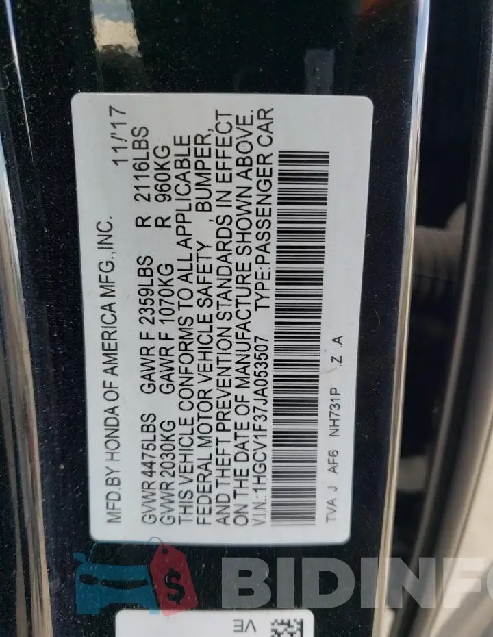1HGCV1F37JA053507 Photo# 12