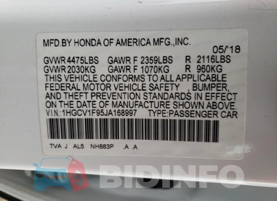 1HGCV1F95JA168997 Photo# 13