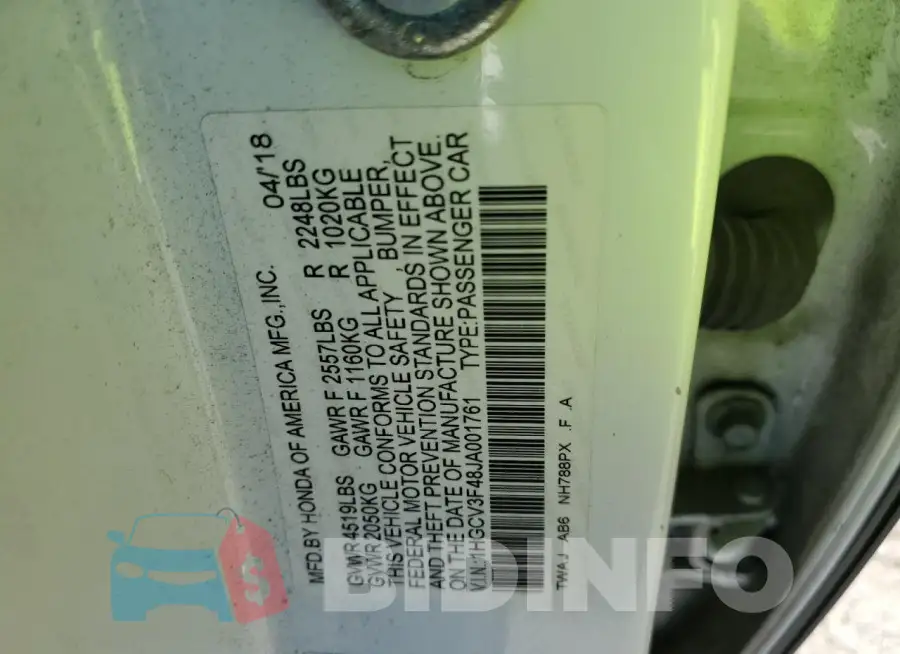 1HGCV3F48JA001761 Photo# 12