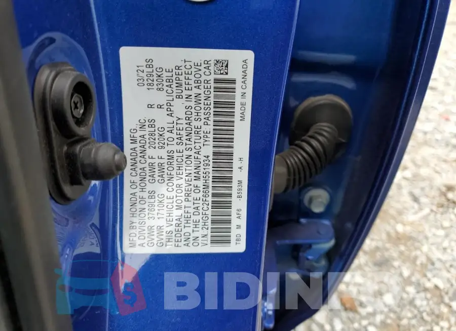 2HGFC2F66MH551934 Photo# 12