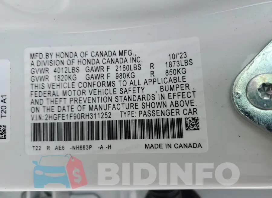 2HGFE1F90RH311252 Photo# 12
