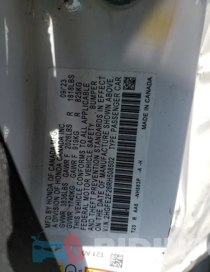 2HGFE2F26RH508502 Photo# 12