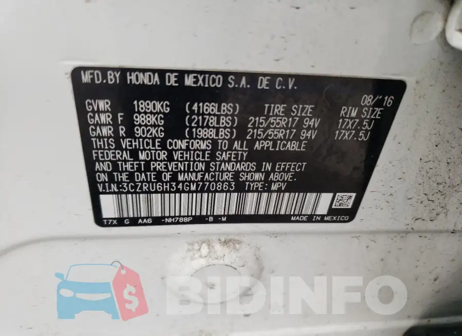 3CZRU6H34GM770863 Photo# 13