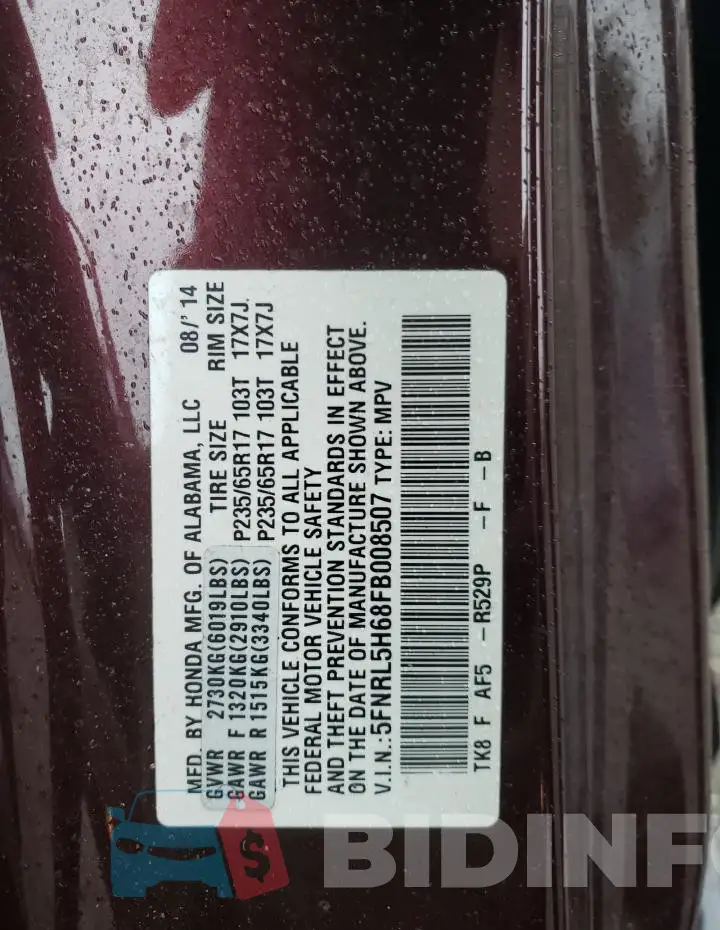 5FNRL5H68FB008507 Photo# 13