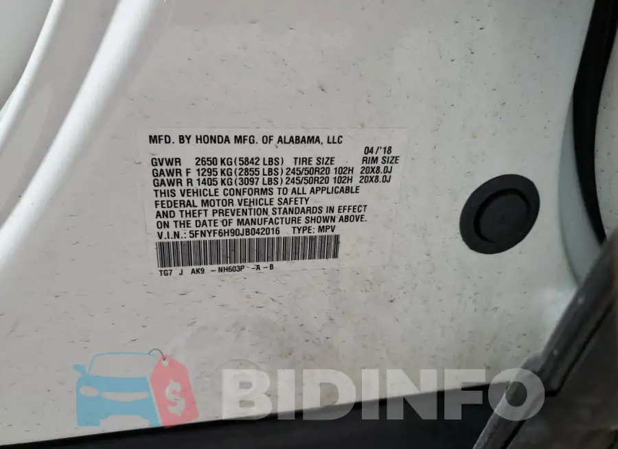 5FNYF6H90JB042016 Photo# 13