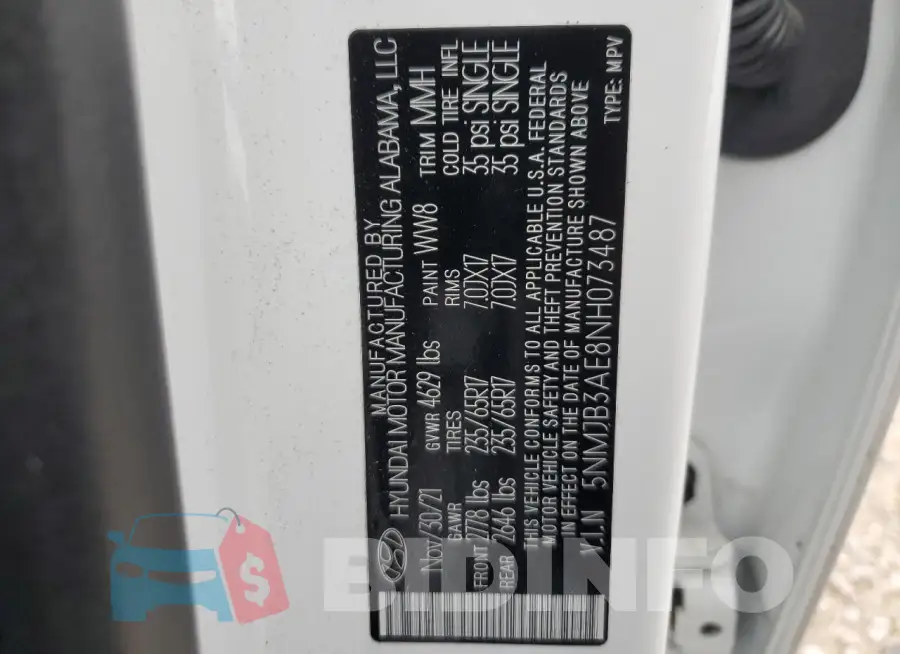 5NMJB3AE8NH073487 Photo# 12