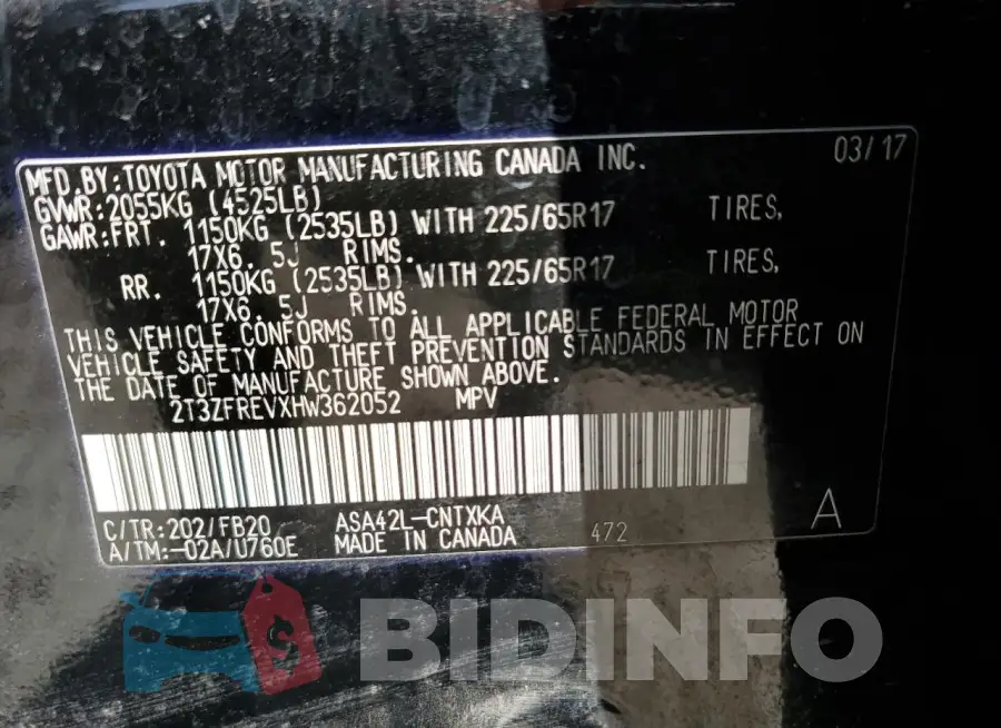 2T3ZFREVXHW362052 Photo# 12