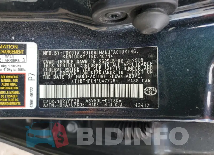 4T1BF1FK1FU477281 Photo# 13