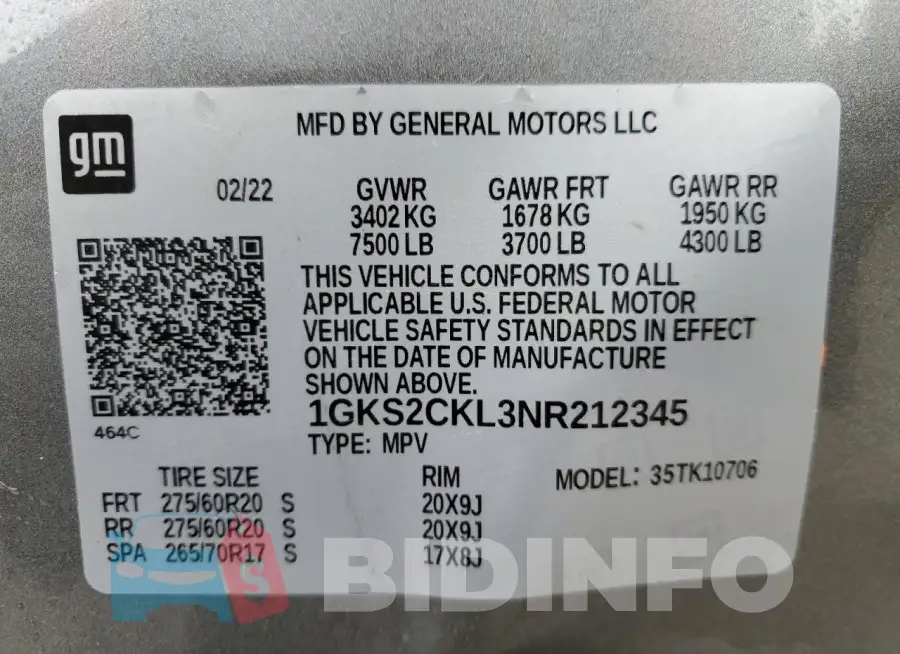 1GKS2CKL3NR212345 Photo# 14