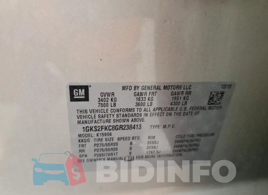 1GKS2FKC8GR238413 Photo# 13