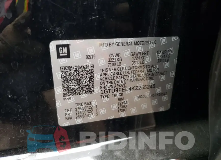 1GTU9FEL4KZ255245 Photo# 12