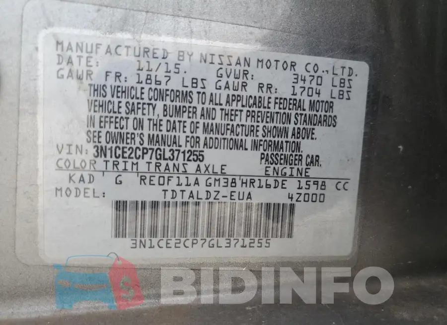 3N1CE2CP7GL371255 Photo# 12