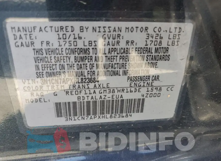 3N1CN7APXHL823684 Photo# 12