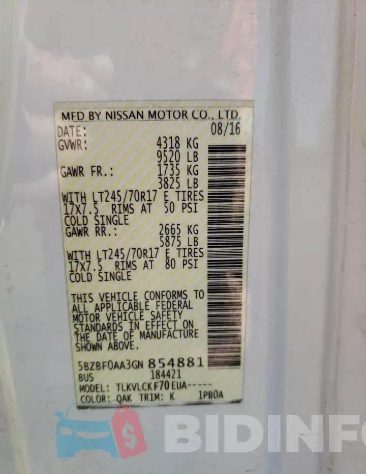 5BZBF0AA3GN854881 Photo# 14