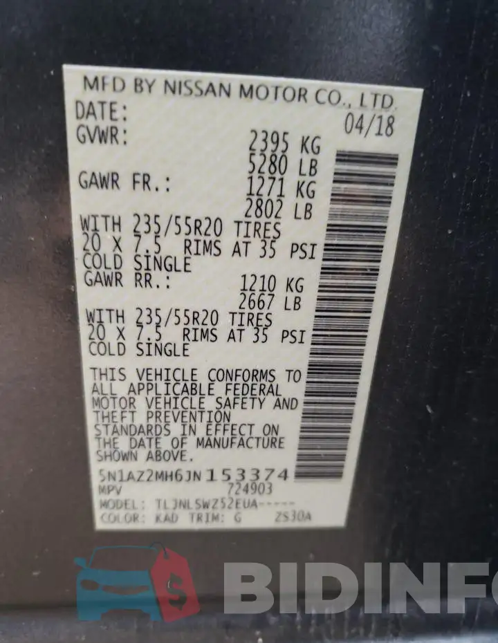 5N1AZ2MH6JN153374 Photo# 12