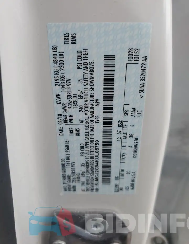 5LMCJ2C94KUL08759 Photo# 13