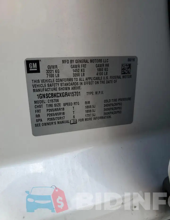 1GNSCBKCXGR415701 Photo# 12