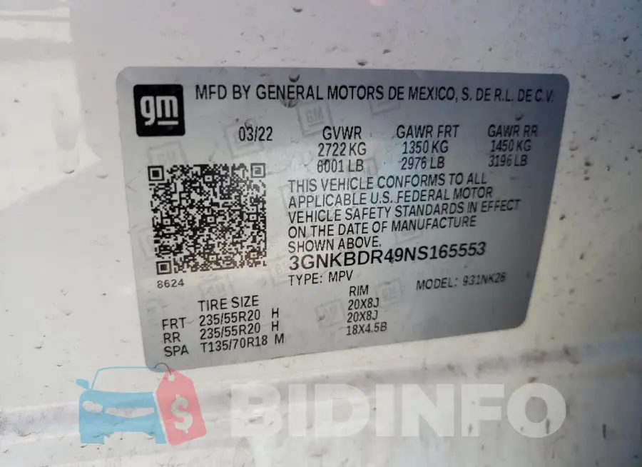 3GNKBDR49NS165553 Photo# 13