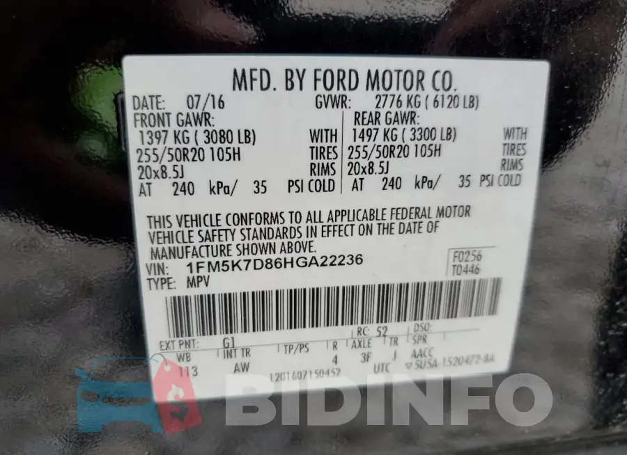 1FM5K7D86HGA22236 Photo# 12