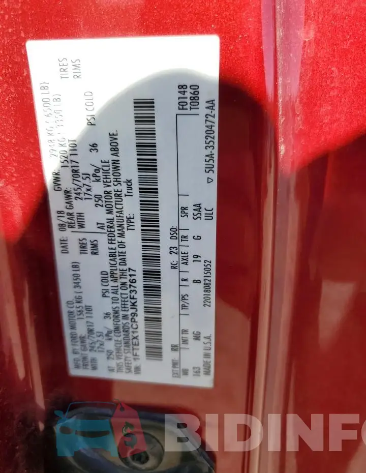 1FTEX1CP9JKF37617 Photo# 12