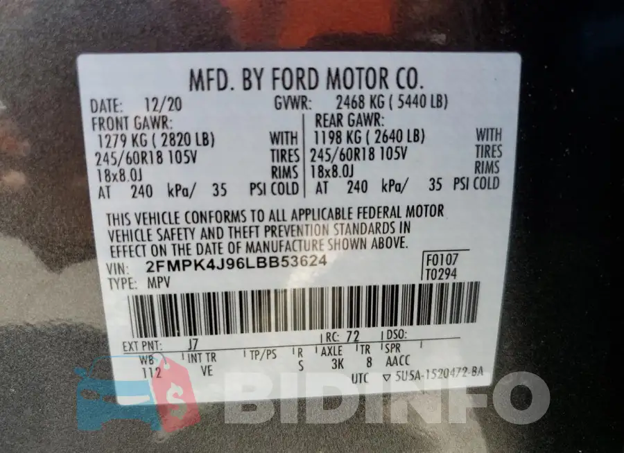 2FMPK4J96LBB53624 Photo# 12