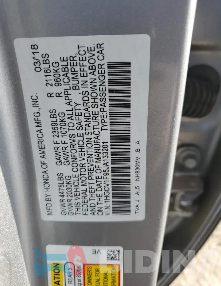 1HGCV1F95JA133201 Photo# 12