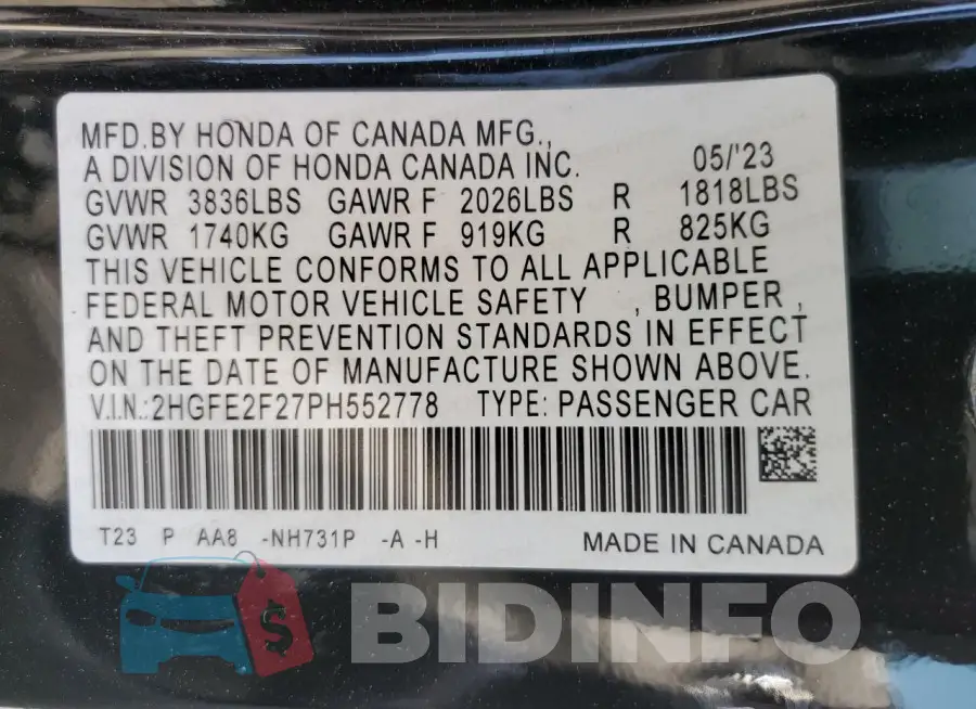 2HGFE2F27PH552778 Photo# 12