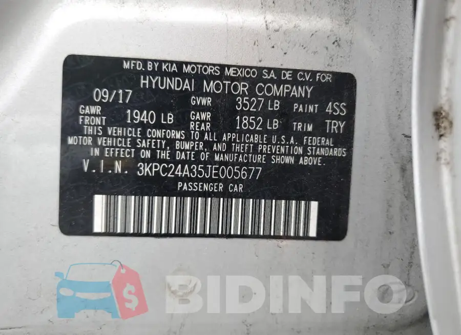 3KPC24A35JE005677 Photo# 12