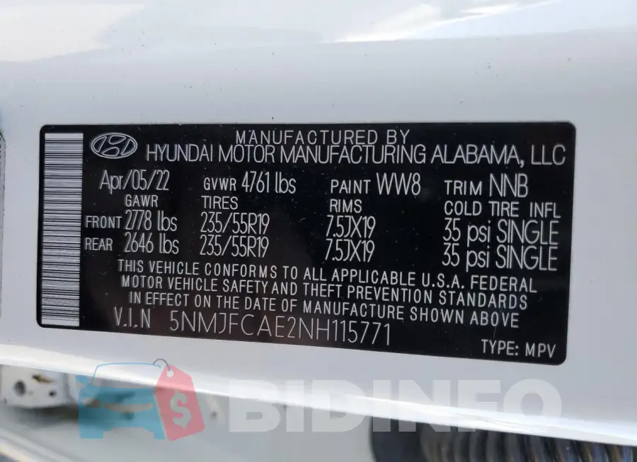 5NMJFCAE2NH115771 Photo# 13