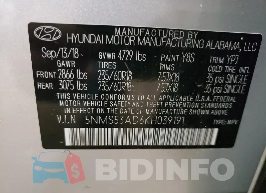 5NMS53AD6KH039191 Photo# 14