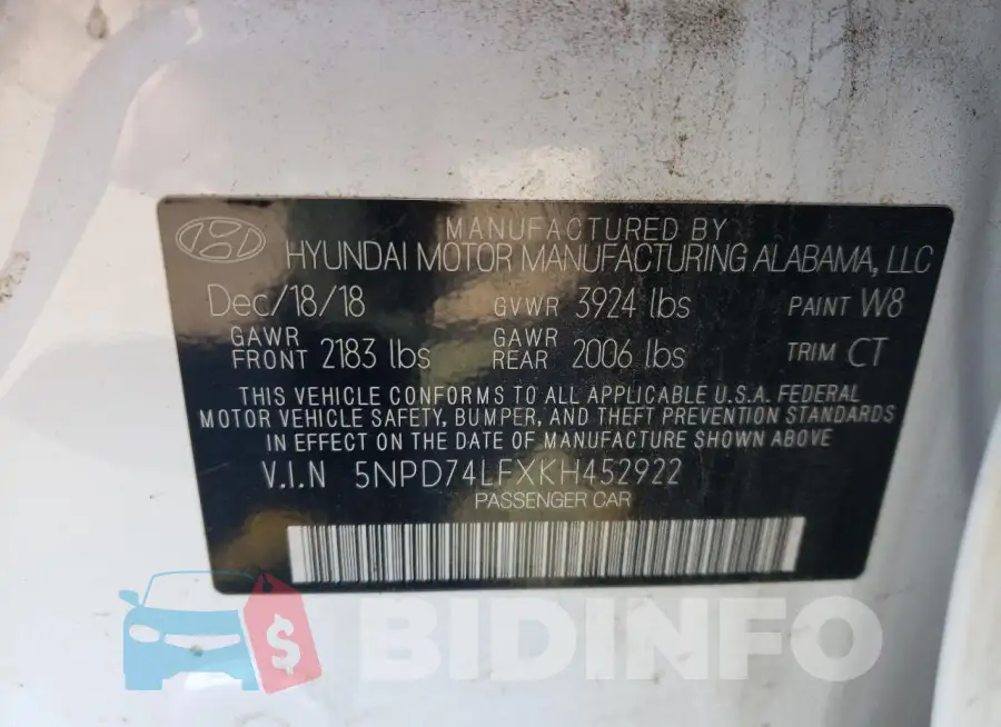 5NPD74LFXKH452922 Photo# 12