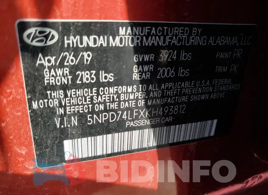 5NPD74LFXKH493812 Photo# 13