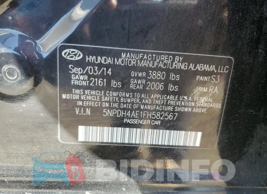 5NPDH4AE1FH582567 Photo# 12