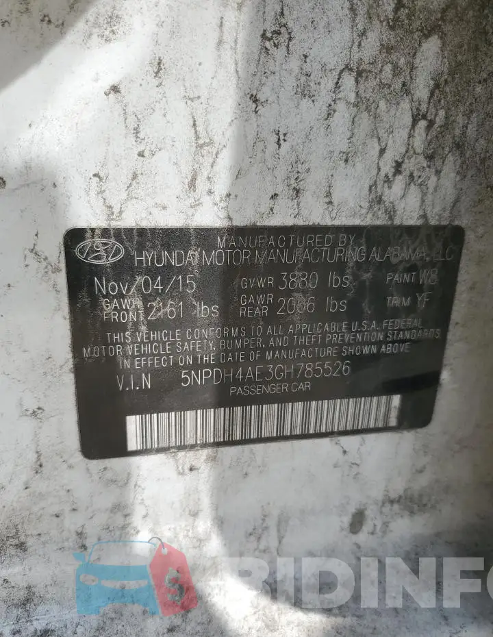 5NPDH4AE3GH785526 Photo# 12
