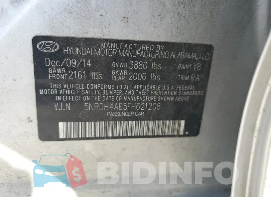 5NPDH4AE5FH621208 Photo# 12