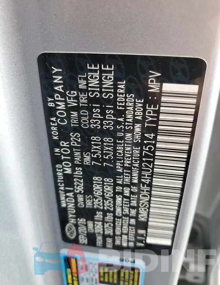 KM8SNDHF4HU217514 Photo# 13