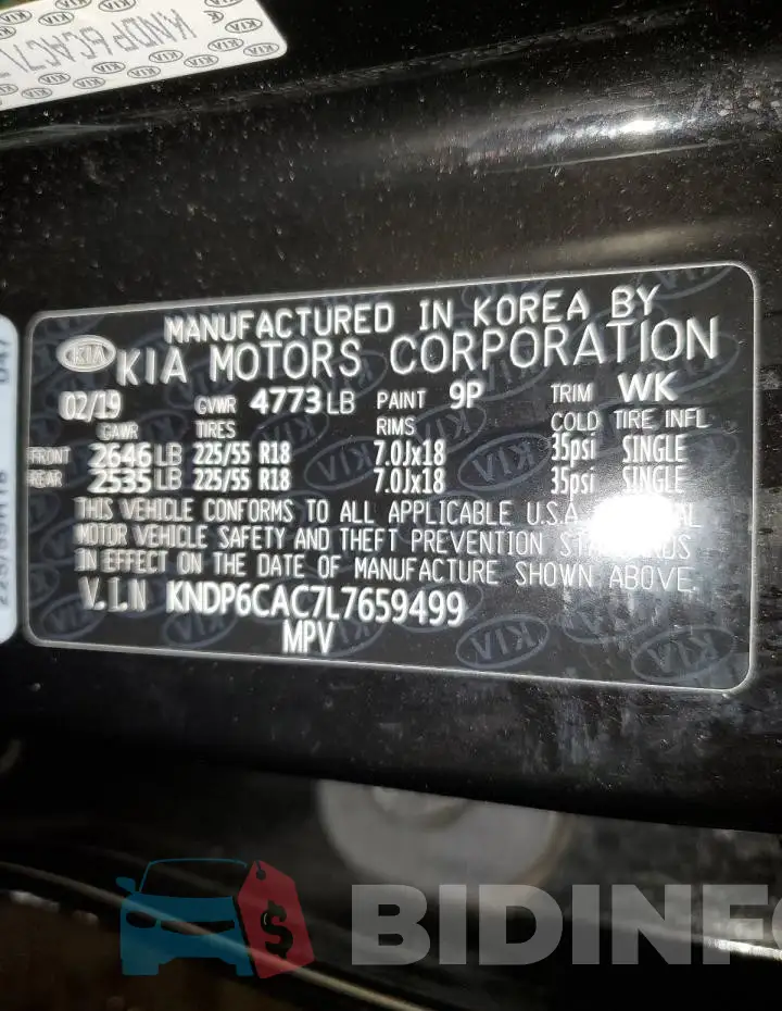 KNDP6CAC7L7659499 Photo# 14