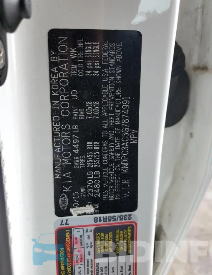 KNDPC3AC3G7874991 Photo# 12