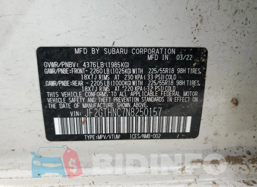 JF2GTHNC7N8250157 Photo# 12