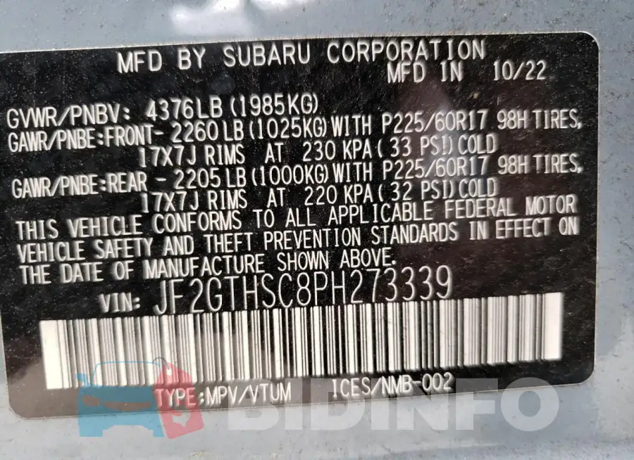 JF2GTHSC8PH273339 Photo# 12