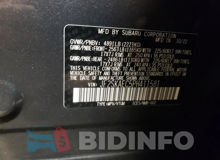 JF2SKAEC5PH411581 Photo# 14