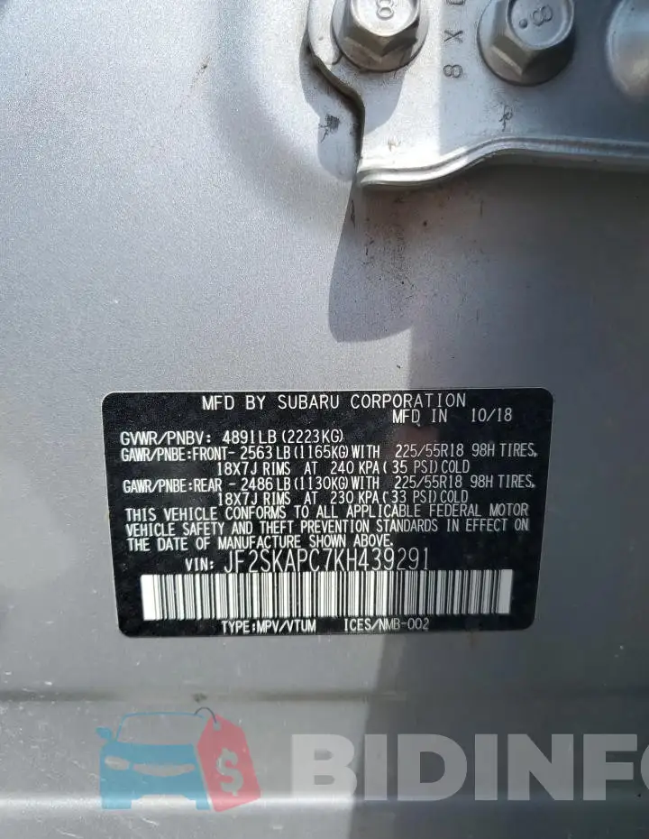 JF2SKAPC7KH439291 Photo# 12